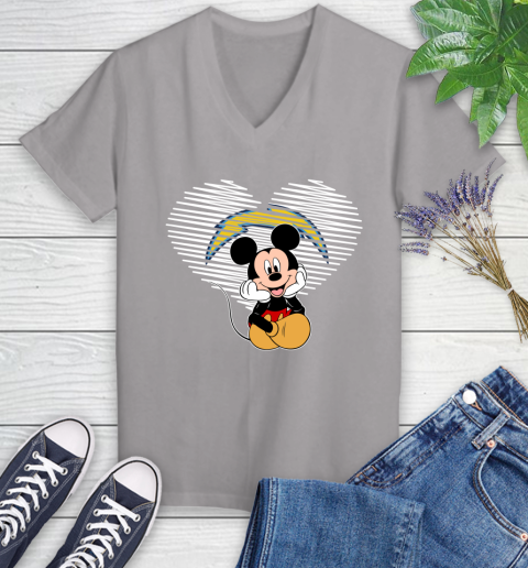 NFL Los Angeles Chargers The Heart Mickey Mouse Disney Football T Shirt_000 Women's V-Neck T-Shirt 4