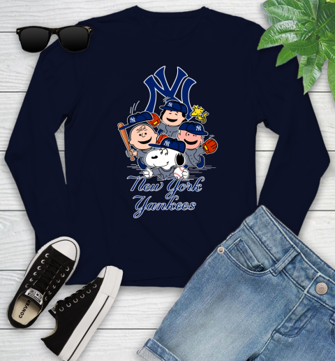 MLB New York Yankees Snoopy Charlie Brown Woodstock The Peanuts Movie Baseball T Shirt_000 Youth Long Sleeve 2