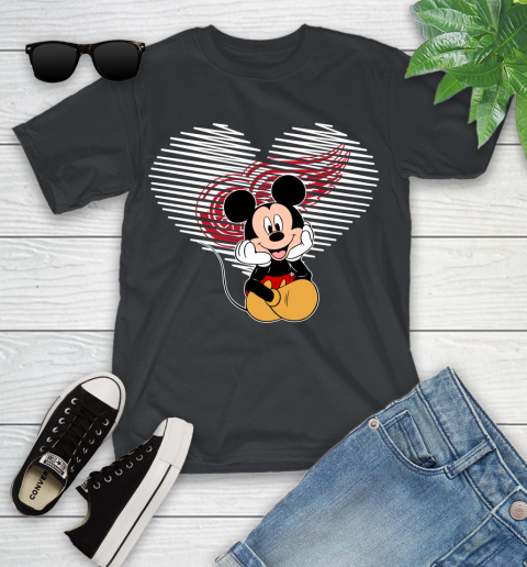 NHL Detroit Red Wings The Heart Mickey Mouse Disney Hockey Youth T-Shirt