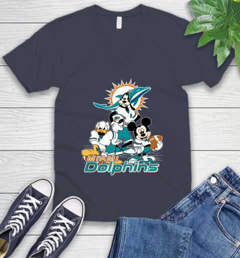 NFL Miami Dolphins Mickey Mouse Donald Duck Goofy Football Shirt V-Neck T-Shirt 8