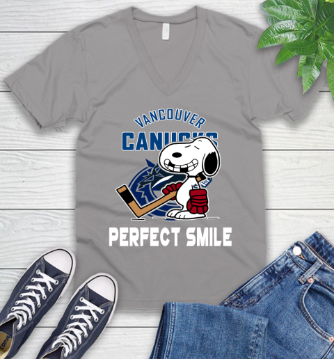 NHL Vancouver Canucks Snoopy Perfect Smile The Peanuts Movie Hockey T Shirt V-Neck T-Shirt 3