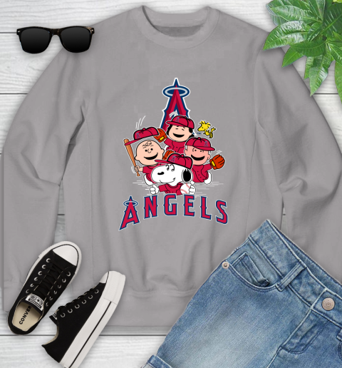 MLB Los Angeles Angels Snoopy Charlie Brown Woodstock The Peanuts Movie Baseball T Shirt_000 Youth Sweatshirt 3