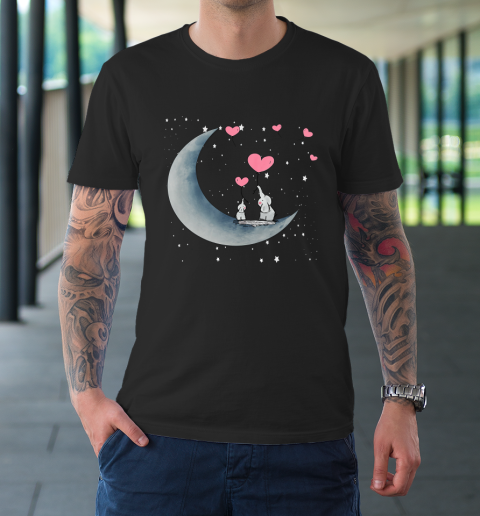 Heart Balloon Elephant Vintage Valentine Mom Crescent Moon T-Shirt 9