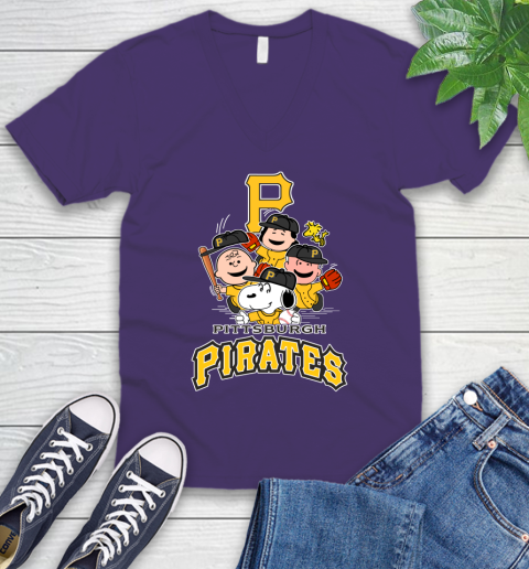 MLB Pittsburgh Pirates Snoopy Charlie Brown Woodstock The Peanuts Movie Baseball T Shirt_000 V-Neck T-Shirt 9
