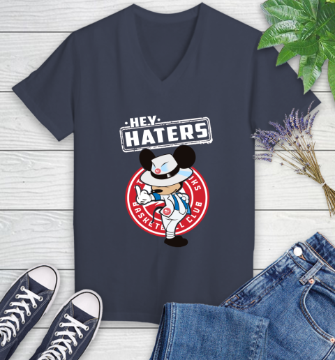 NBA Hey Haters Mickey Basketball Sports Atlanta Hawks Women's V-Neck T-Shirt 12