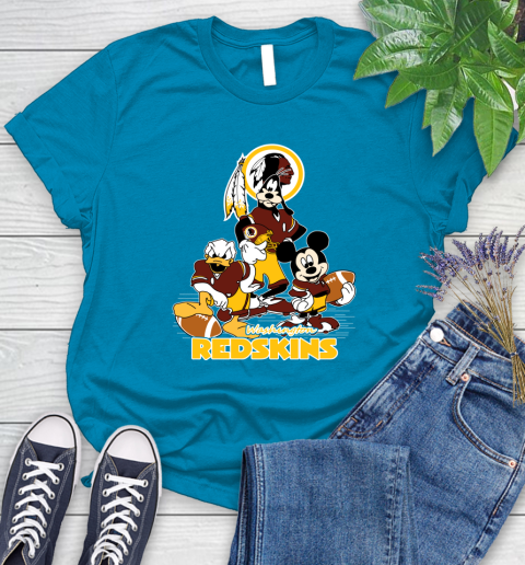 NFL Washington Redskins Mickey Mouse Donald Duck Goofy Football Shirt Women's T-Shirt 10