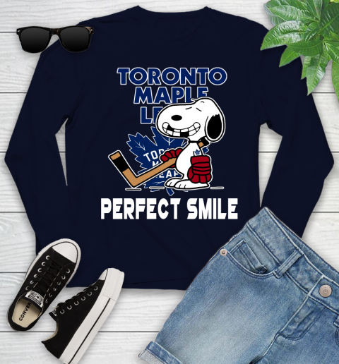 NHL Toronto Maple Leafs Snoopy Perfect Smile The Peanuts Movie Hockey T Shirt Youth Long Sleeve 2