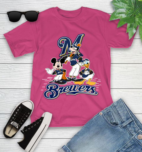 MLB Milwaukee Brewers Mickey Mouse Donald Duck Goofy Baseball T Shirt Youth T-Shirt 11