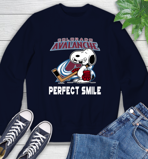 NHL Colorado Avalanche Snoopy Perfect Smile The Peanuts Movie Hockey T Shirt Sweatshirt 2