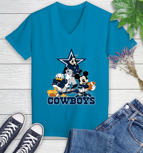 NFL Dallas Cowboys Mickey Mouse Donald Duck Goofy Football Shirt Women's V-Neck T-Shirt 7