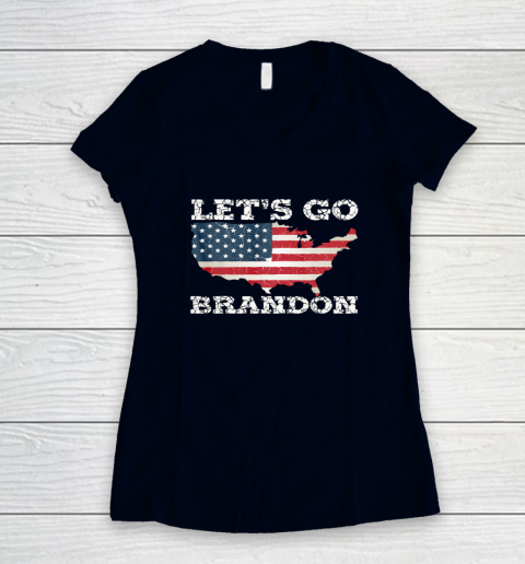 Let's Go Brandon Joe Biden Chant Impeach Biden USA Flag FJB Women's V-Neck T-Shirt 2