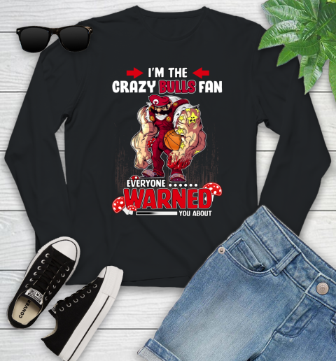 Chicago Bulls NBA Basketball Mario I'm The Crazy Fan Everyone Warned You About Youth Long Sleeve