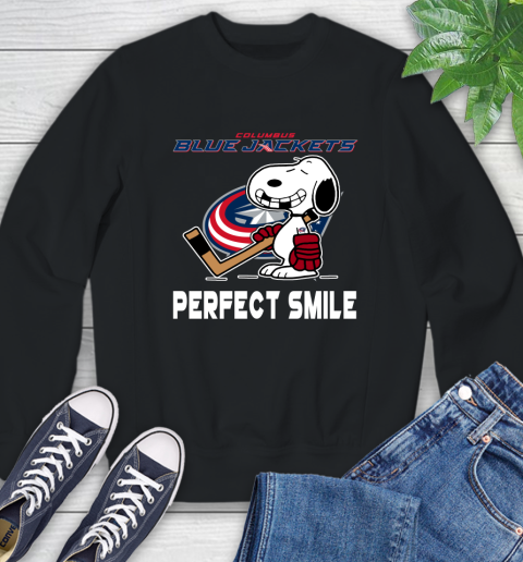 NHL Columbus Blue Jackets Snoopy Perfect Smile The Peanuts Movie Hockey T Shirt Sweatshirt