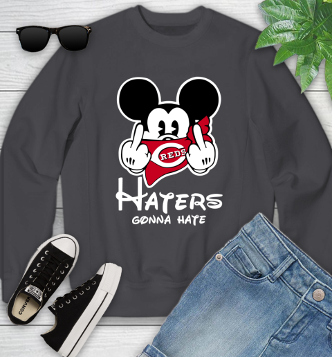 MLB Cincinnati Reds Haters Gonna Hate Mickey Mouse Disney Baseball T Shirt_000 Youth Sweatshirt 5
