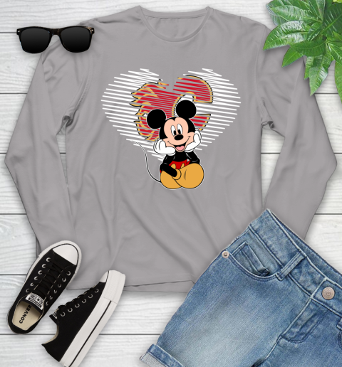 NHL Calgary Flames The Heart Mickey Mouse Disney Hockey Youth Long Sleeve 5