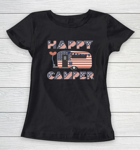Camper USA Happy Camper USA Flag Patriotic 4th Of July America Crew Women's T-Shirt