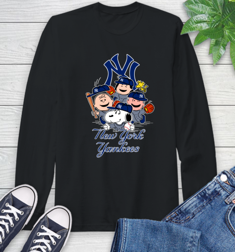 MLB New York Yankees Snoopy Charlie Brown Woodstock The Peanuts Movie Baseball T Shirt_000 Long Sleeve T-Shirt