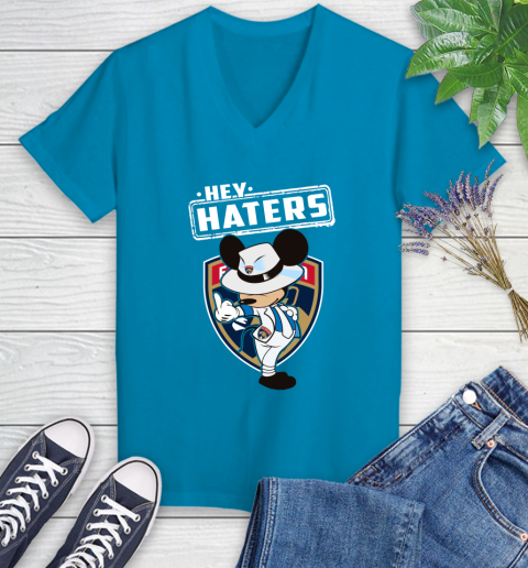 NHL Hey Haters Mickey Hockey Sports Florida Panthers Women's V-Neck T-Shirt 7