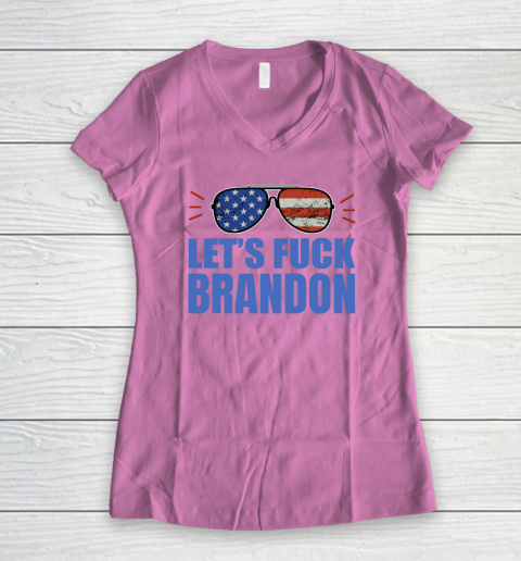 Let's Fuck Brandon US Flag Sunglasses Women's V-Neck T-Shirt 6
