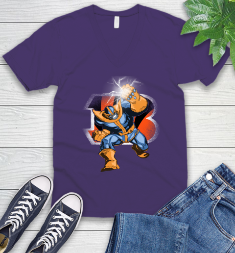 Cincinnati Bengals NFL Football Thanos Avengers Infinity War Marvel V-Neck T-Shirt 9