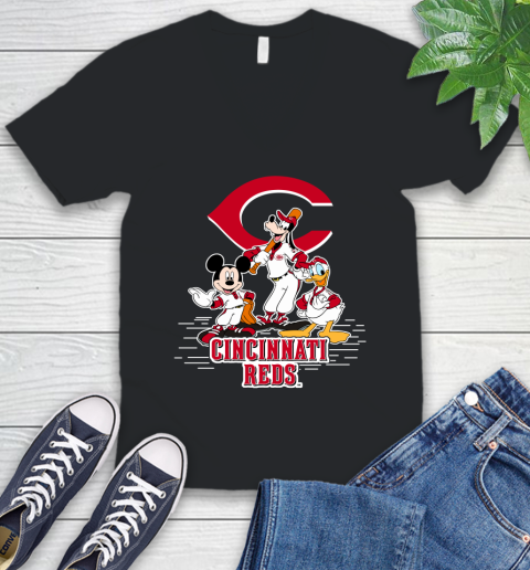 MLB Cincinnati Reds Mickey Mouse Donald Duck Goofy Baseball T Shirt V-Neck T-Shirt
