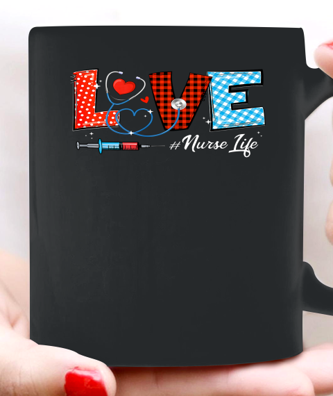 Love Nurselife Valentine Nurse Leopard Print Plaid Heart Ceramic Mug 11oz 5