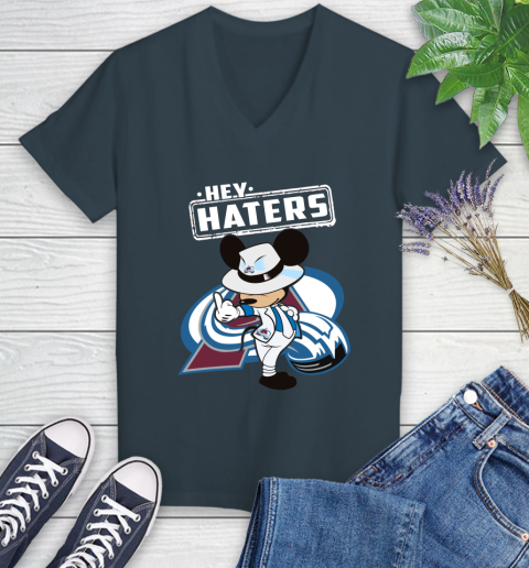 NHL Hey Haters Mickey Hockey Sports Colorado Avalanche Women's V-Neck T-Shirt 8