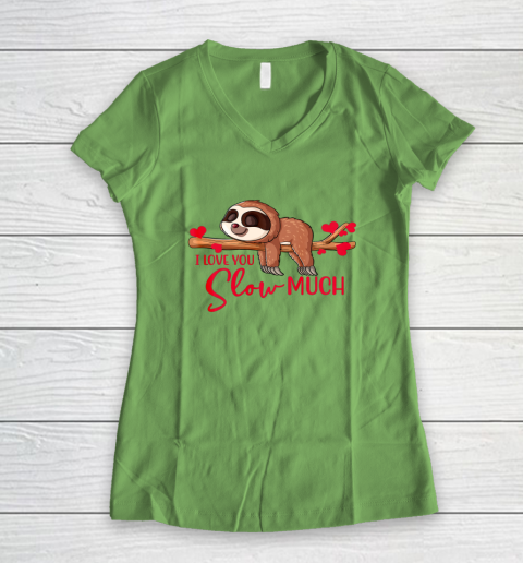 Valentine Sloth I Love You Slow Much Cute Valentine Women's V-Neck T-Shirt 3