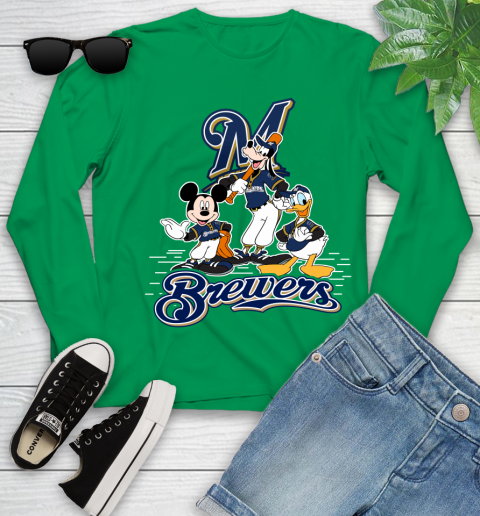 MLB Milwaukee Brewers Mickey Mouse Donald Duck Goofy Baseball T Shirt Youth Long Sleeve 7