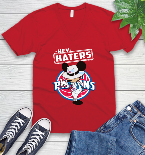 NBA Hey Haters Mickey Basketball Sports Detroit Pistons V-Neck T-Shirt 6