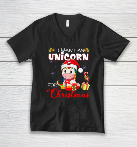 Christmas Vacation Shirt I Want A Unicorn For Christmas Vacation For Unicorn Lover V-Neck T-Shirt