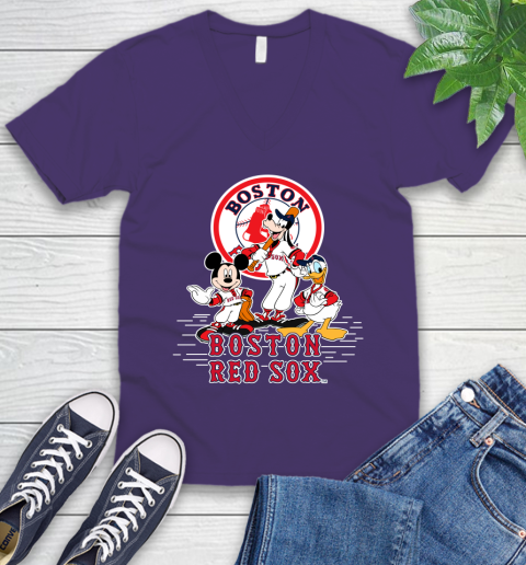 MLB Boston Red Sox Mickey Mouse Donald Duck Goofy Baseball T Shirt V-Neck T-Shirt 9