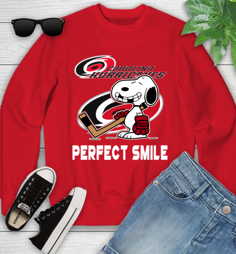 NHL Carolina Hurricanes Snoopy Perfect Smile The Peanuts Movie Hockey T Shirt Youth Sweatshirt 8