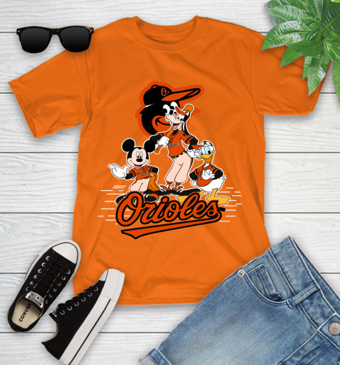 MLB Baltimore Orioles Mickey Mouse Donald Duck Goofy Baseball T Shirt Youth T Shirt Tee For Sports