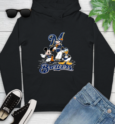 MLB Milwaukee Brewers Mickey Mouse Donald Duck Goofy Baseball T Shirt Youth Hoodie