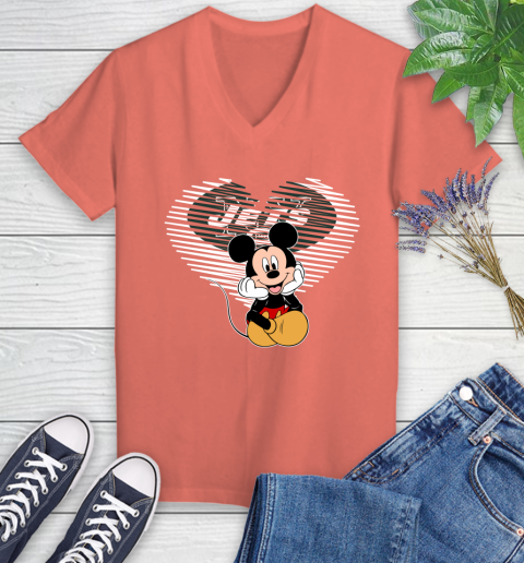 NFL New York Jets The Heart Mickey Mouse Disney Football T Shirt_000 Women's V-Neck T-Shirt 6