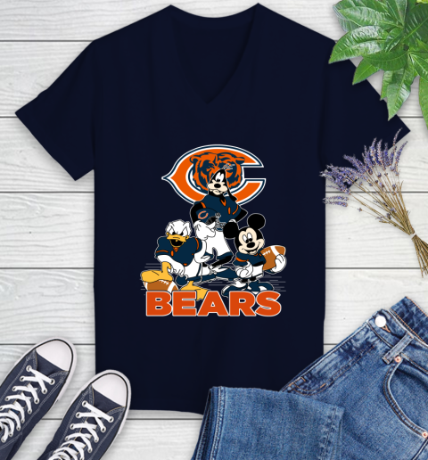NFL Chicago Bears Mickey Mouse Donald Duck Goofy Football Shirt Women's V-Neck T-Shirt 2
