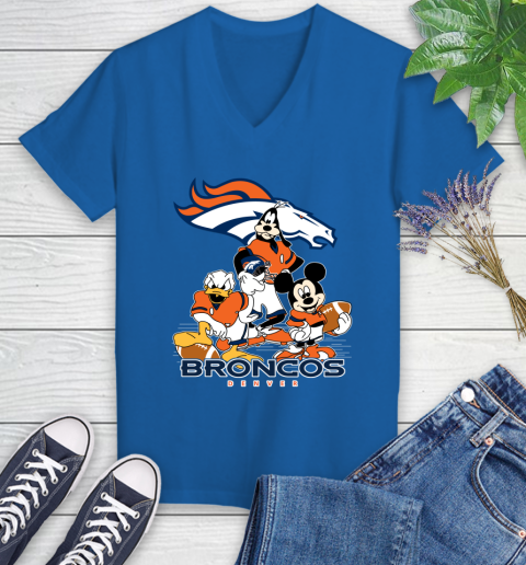 NFL Denver Broncos Mickey Mouse Donald Duck Goofy Football Shirt Women's V-Neck T-Shirt 10