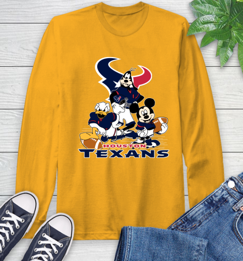 NFL Houston Texans Mickey Mouse Donald Duck Goofy Football Shirt Long Sleeve T-Shirt 2