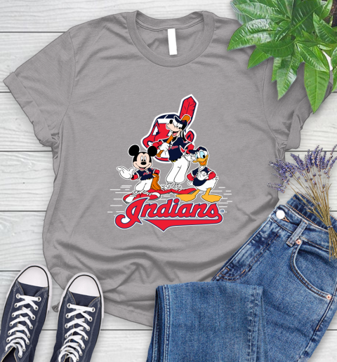 MLB Cleveland Indians Mickey Mouse Donald Duck Goofy Baseball T Shirt Women's T-Shirt 5