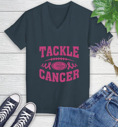 San Francisco 49ers Tackle Breast Cancer Women's V-Neck T-Shirt 8