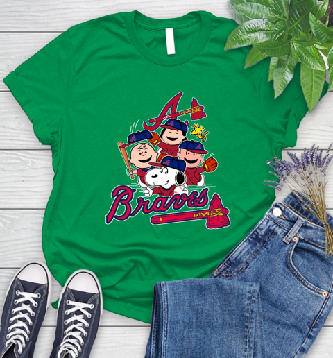 MLB Atlanta Braves Snoopy Charlie Brown Woodstock The Peanuts Movie Baseball T Shirt Women's T-Shirt 9