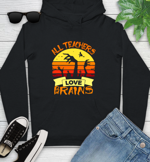 Halloween All Teachers Love Brains Sunset Youth Hoodie