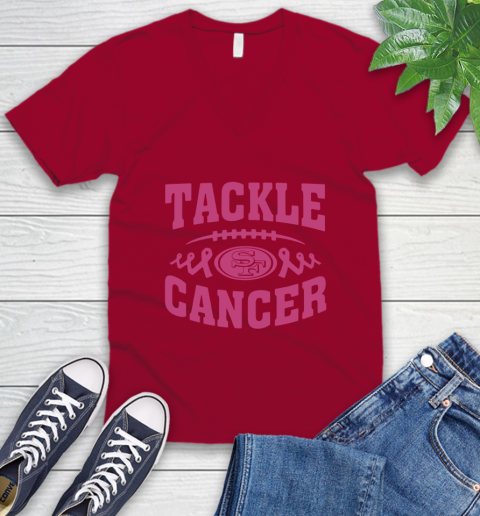 San Francisco 49ers Tackle Breast Cancer V-Neck T-Shirt 8