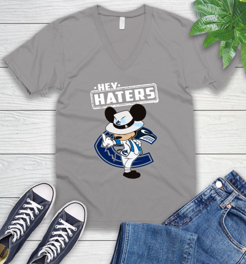 NHL Hey Haters Mickey Hockey Sports Vancouver Canucks V-Neck T-Shirt 3