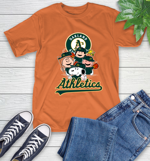 MLB Oakland Athletics Snoopy Charlie Brown Woodstock The Peanuts Movie  Baseball T Shirt_000 Women's T-Shirt