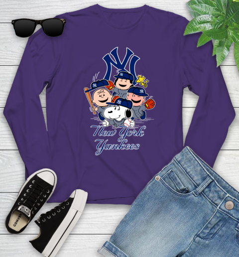 MLB New York Yankees Snoopy Charlie Brown Woodstock The Peanuts Movie Baseball T Shirt_000 Youth Long Sleeve 4