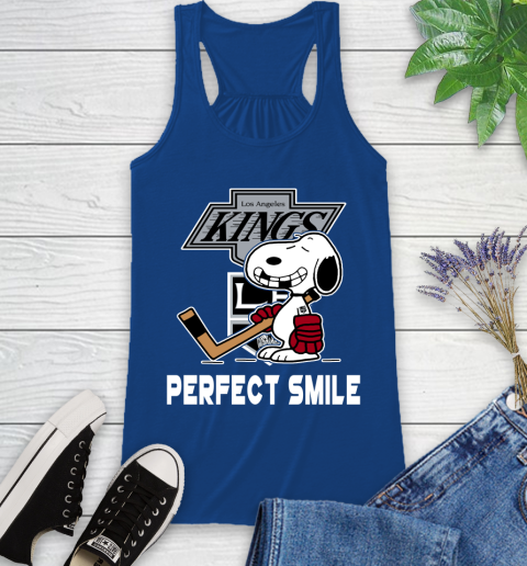NHL Los Angeles Kings Snoopy Perfect Smile The Peanuts Movie Hockey T Shirt Racerback Tank 8