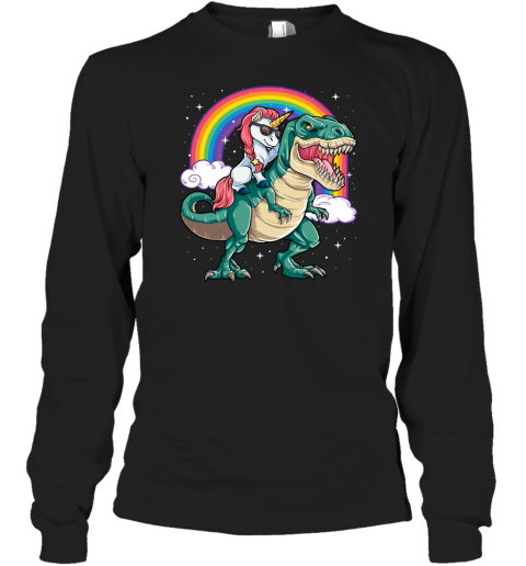 Unicorn Riding Dinosaur T rex Funny Men Women Rainbow Gifts Adult Long Sleeve T-Shirt