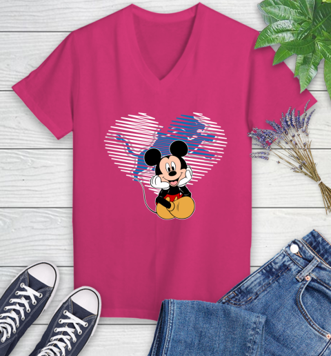 NFL Detroit Lions The Heart Mickey Mouse Disney Football T Shirt_000 Women's V-Neck T-Shirt 9